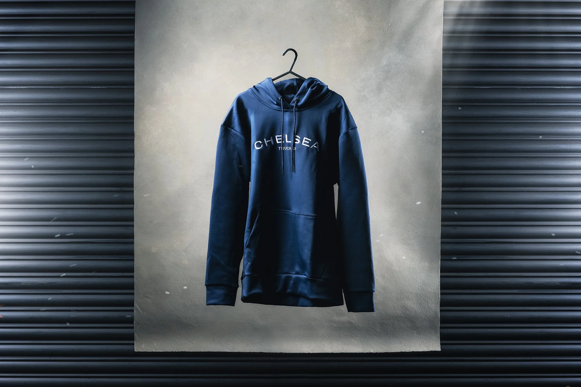 Navy Blue with White Embroidery Chelsea Truck Co Hoodie - Image 3
