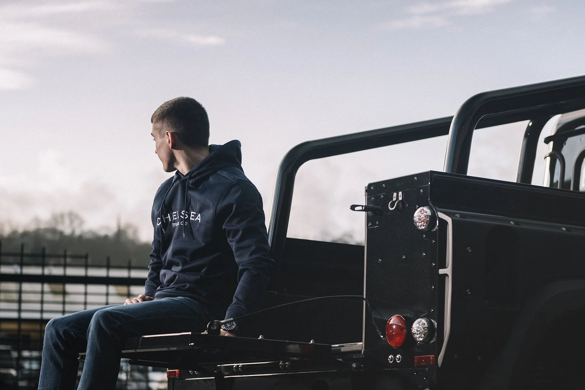 Navy Blue with White Embroidery Chelsea Truck Co Hoodie - Image 6