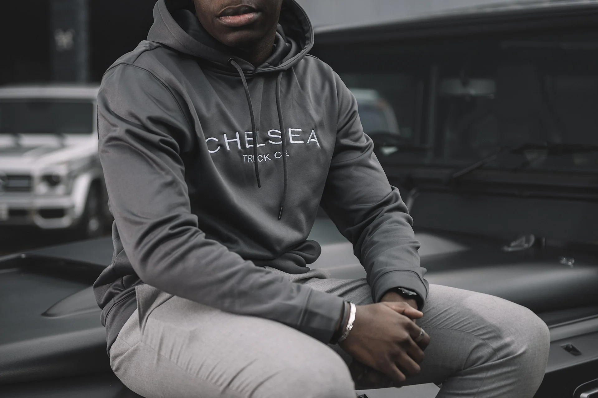 Steel Grey with Silver Embroidery - Chelsea Truck Co Hoodie - Image 3