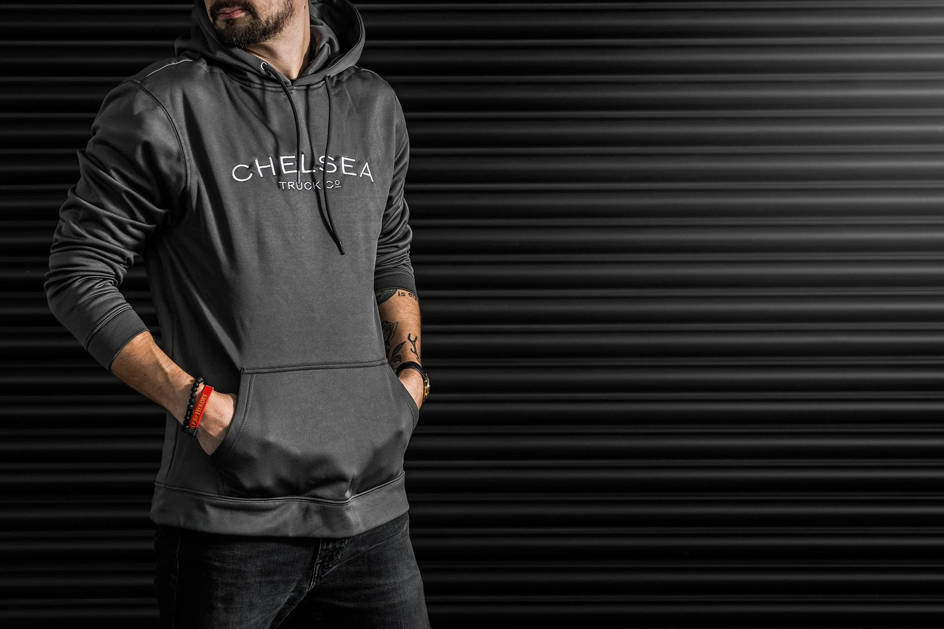 Steel Grey with Silver Embroidery - Chelsea Truck Co Hoodie - Image 4