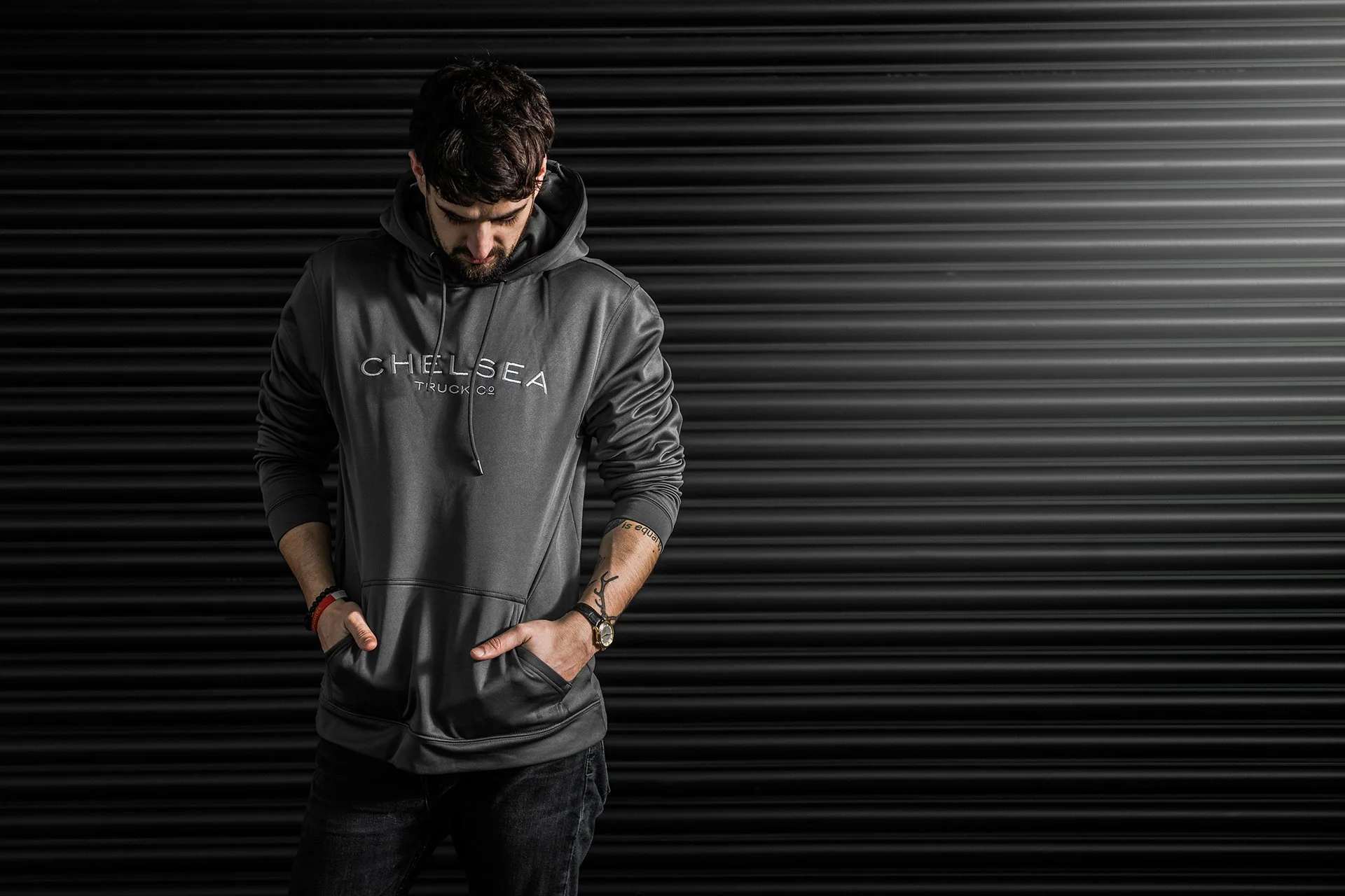 Steel Grey with Silver Embroidery - Chelsea Truck Co Hoodie - Image 7