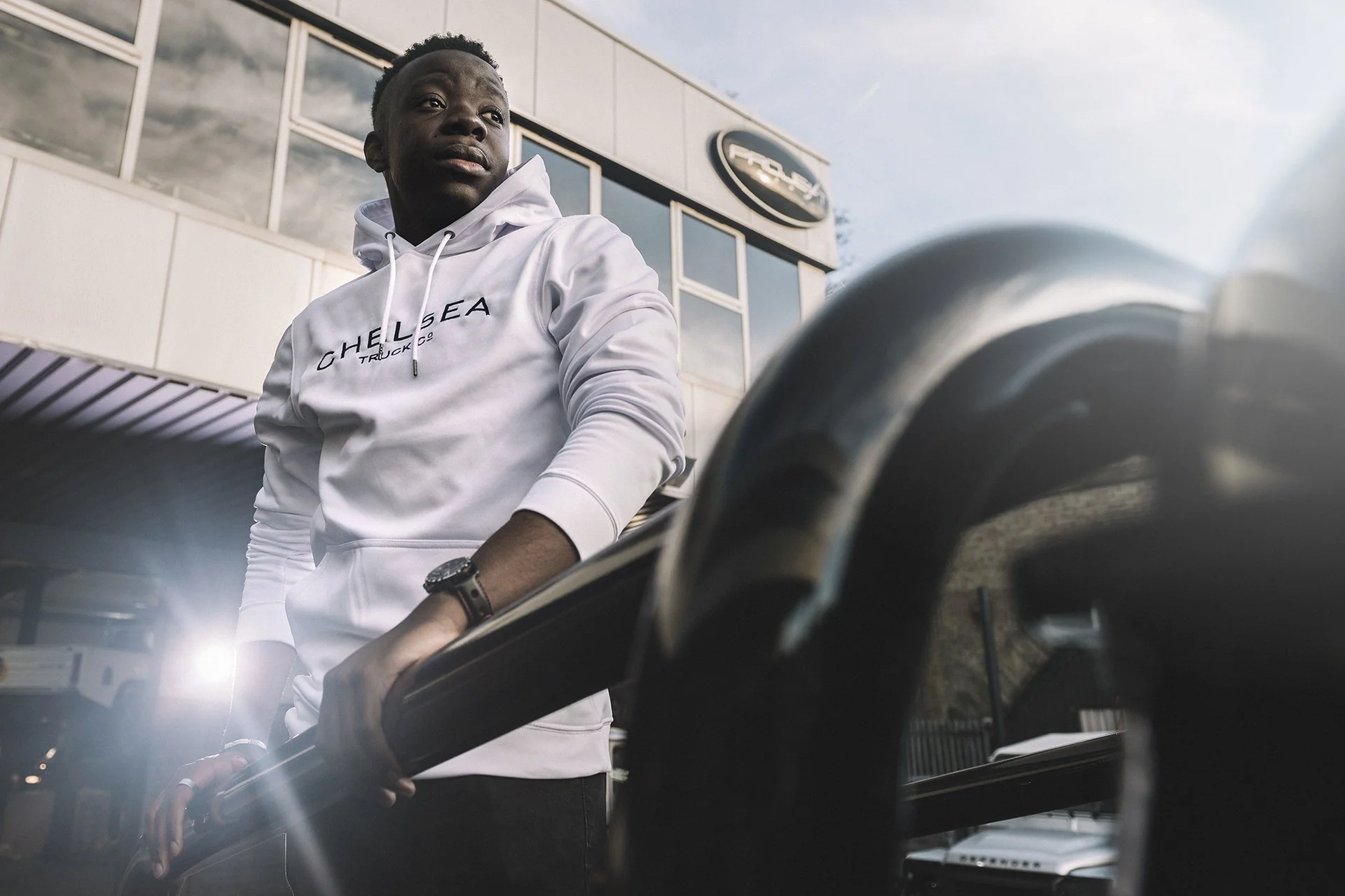 Chelsea Truck Co Hoodie - White with Black Embroidery - Image 3