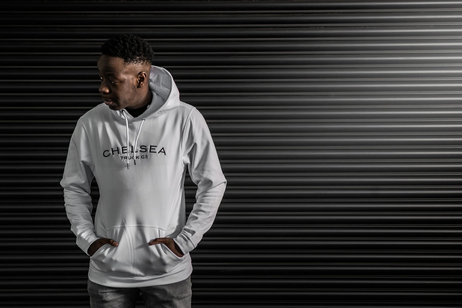 Chelsea Truck Co Hoodie - White with Black Embroidery - Image 5