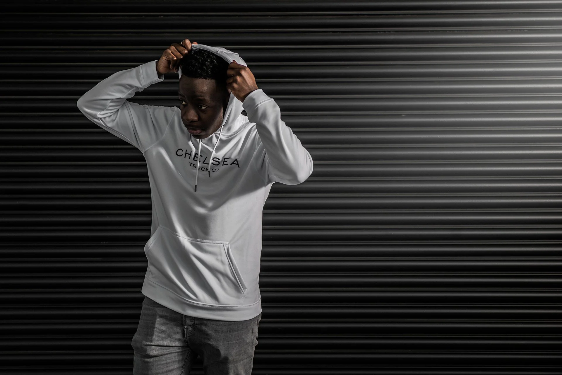 Chelsea Truck Co Hoodie - White with Black Embroidery - Image 6