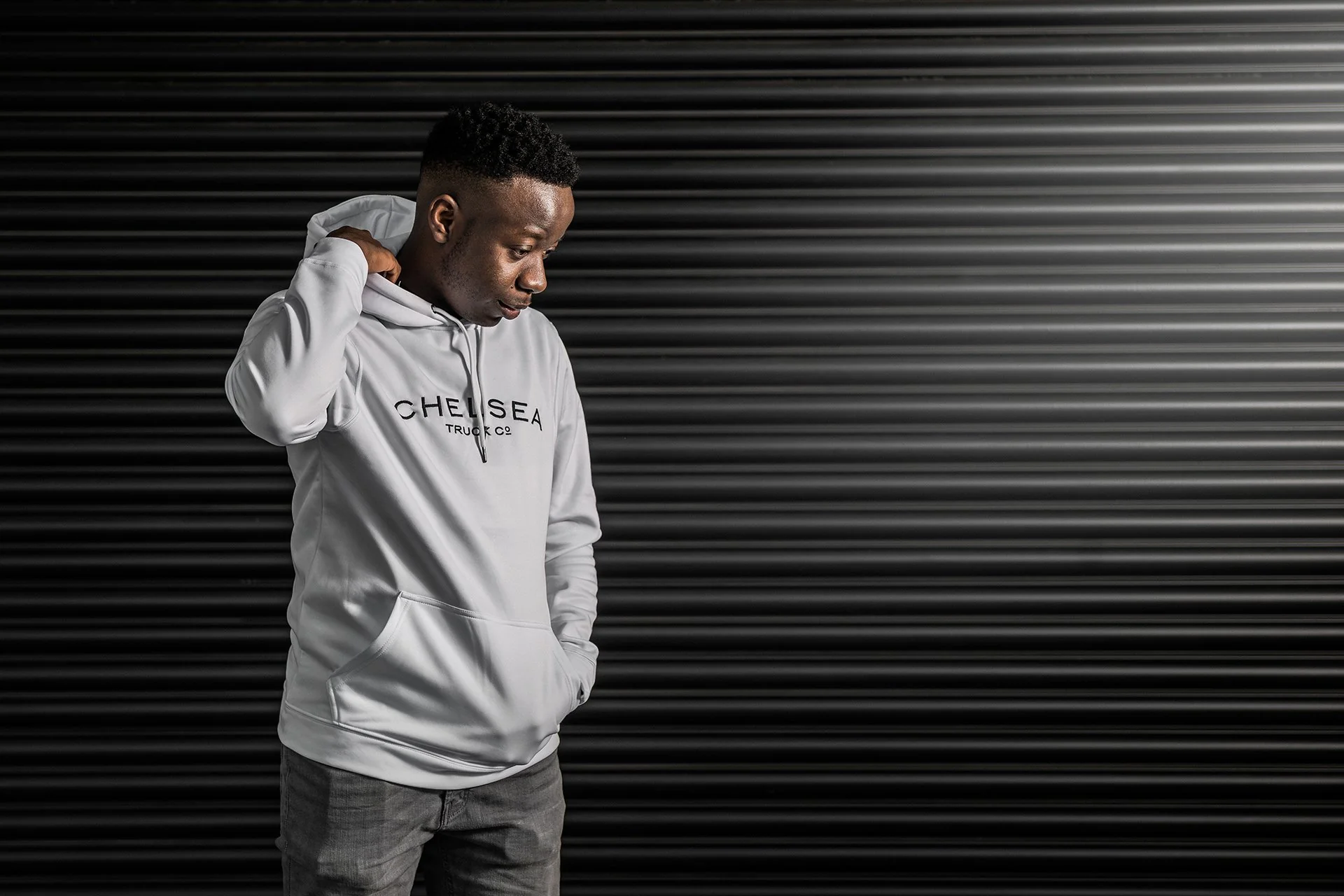 Chelsea Truck Co Hoodie - White with Black Embroidery - Image 7